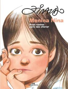 Capa de Menina Nina, de Ziraldo. A capa traz a ilustração da personagem principal, com uma cara triste e o rosto apoiado na mão.